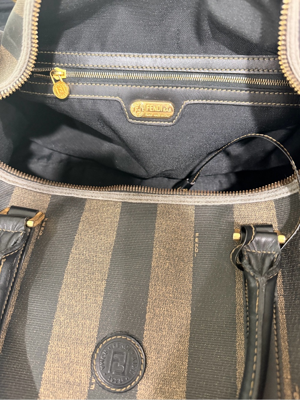 FENDI Striped Black and Brown DUFFLE Carry Bag - Picture 9 of 13